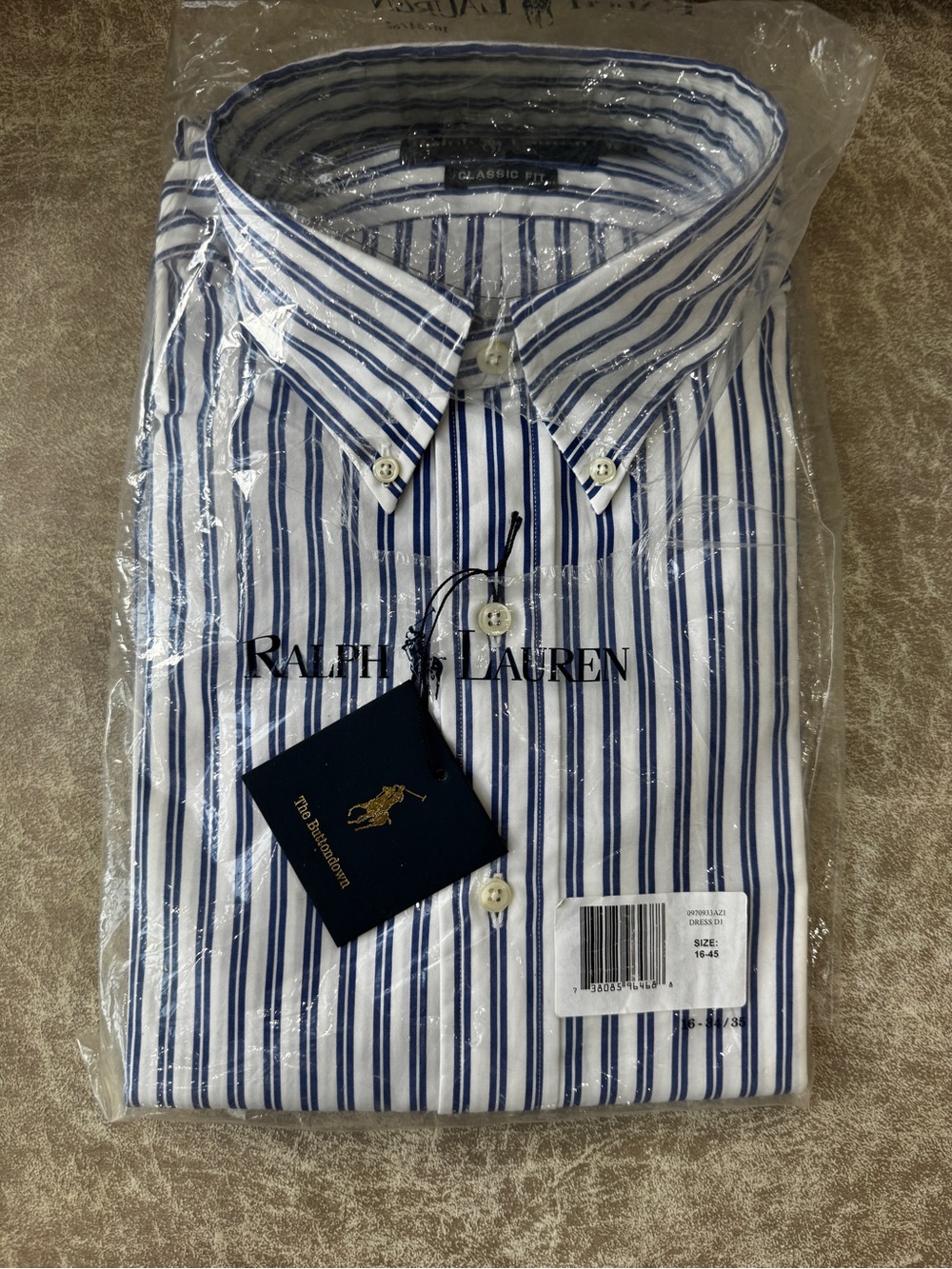 NEW NWT Large 16/34-35 Ralph Lauren Men’s White Shirt with Blue Stripes